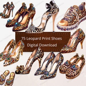 75 Leopard Print Shoes Clipart Digital Download PNG Printable High Quality Sublimation Instant Download Illustration High Heels Bundle