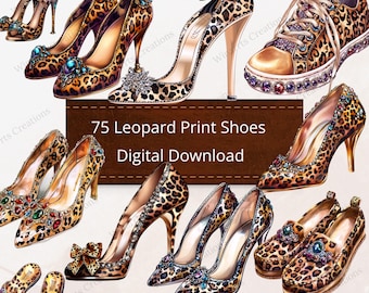 75 Leopard Print Shoes Clipart Digital Download PNG Printable High Quality Sublimation Instant Download Illustration High Heels Bundle