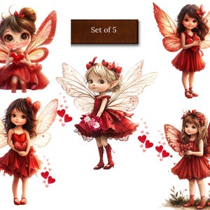 5 Cute Valentine Fairy Clipart Digital PNG Valentine&#39;s Day DIY Projects Scrapbooking Card Making Digital Download Fantasy Whimsical Fairies