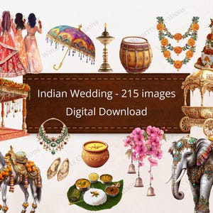 215 Indian Wedding Clipart Desi Wedding Clipart Download digital PNG para impressão Sublimação de alta qualidade Download instantâneo Ilustração