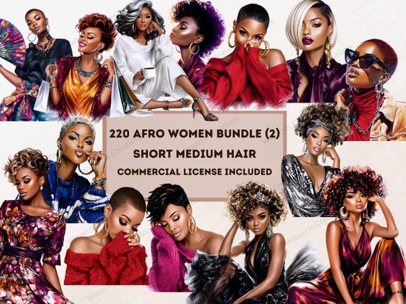 220 Black Girl Clipart Bundle Afro Women Mega Bundle Clipart Digital Download PNG Black Queen Clipart Afro Goddess Digital Bundle Black Afro