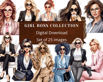 25 Girl Boss Clipart Digital Download PNG Printable High Quality Sublimation Instant Download Illustration Office Girl Lady Boss