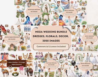 3050 Mega Wedding Bundle Clipart Bridal Images Boho Beach Rustic Barn Indian Mountain Vineyard Wedding Clipart Bundle