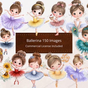 Niedliche Ballerina Clipart 150 Ballett Mädchen PNG Printable hohe Qualität Sublimation Sofortiger Download Illustration Prinzessin Tutu