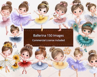 Schattige ballerina clipart 150 ballet meisje digitale download PNG afdrukbare hoge kwaliteit sublimatie Instant Download illustratie prinses Tutu