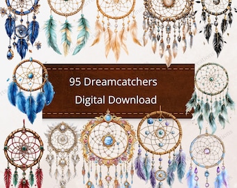 95 Dreamcatcher Bundle Clipart Digital Download PNG Printable High Quality Sublimation Instant Download Illustration Boho Graphics Feathers