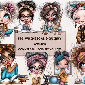 Funny Quirky Whimsical Women Clipart Digital Download PNG Printable High Quality Sublimation Instant Download Illustration
