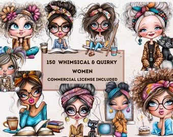 Clipart di donne divertenti, stravaganti e stravaganti, download digitale PNG, stampabile, sublimazione di alta qualità, download istantaneo, illustrazione