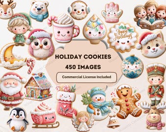 450 Christmas Gingerbread Cookies Holiday Sugar Cookies Clipart PNG Sweets Clipart Bundle Digital Download PNG Printable Illustration