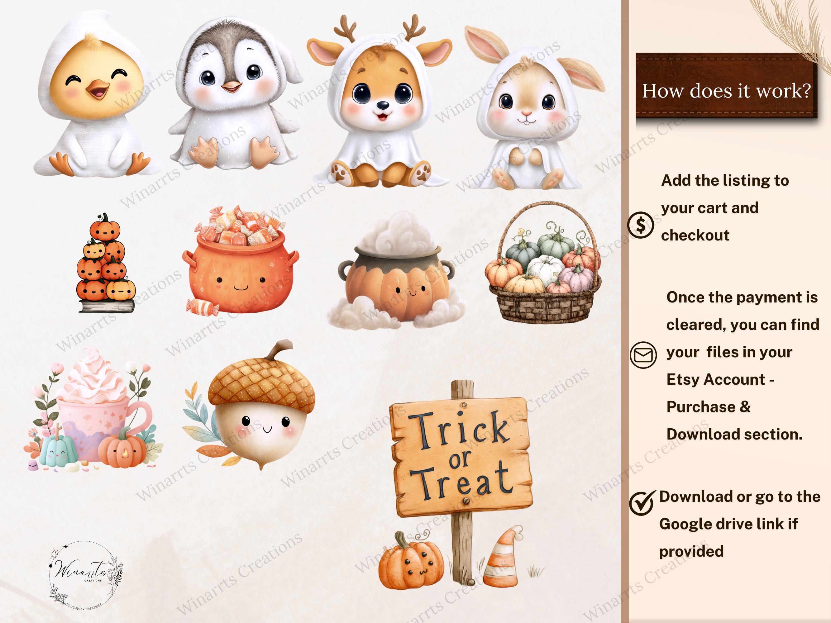 Halloween Cute Ghost Animals Clipart Digital Download Halloween 115 PNG ...