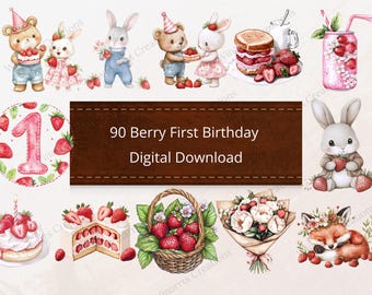 90 Berry First Birthday PNG Clipart 1° Compleanno Grafica Download Digitale Decorazioni per Feste Berry First Clipart PNG Stampabile Sublimazione