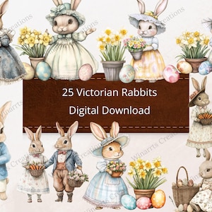 25 Victorian Bunny Rabbit Clipart Digital Download PNG Printable High Quality Sublimation Instant Download Illustration