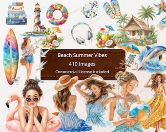 Watercolor Summer Chic Clipart 410 Beach Summer PNG Digital Download PNG Printable High Quality Sublimation Coastal Tropical Seaside Ocean