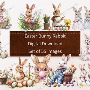 55 Easter Rabbit Clipart PNG Digital Download Bunny PNG Printable High Quality Sublimation Instant Download Illustration Watercolor Images
