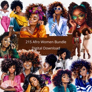215 Black Girl Clipart Bundle Afro Women Mega Bundle Clipart Digital Download PNG Black Queen Clipart Afro Goddess Digital Bundle Black Afro