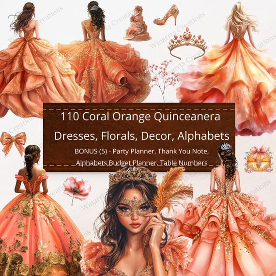 110 Coral Orange Quinceanera Flowers Alphabets Clipart Digital Download PNG BONUS Printables DIY Invitations Elements Flowers Princess Dress - Etsy 110 Coral Orange Quinceanera Flowers Alphabets Clipart Digital Download PNG BONUS Printables DIY Invitations Elements Flowers Princess Dress - Etsy