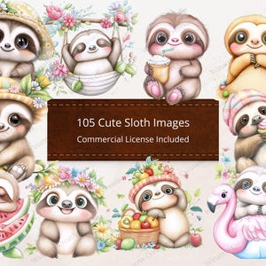 Cute Sloth Clipart Bundle 105 Clipart Digital Download PNG Printable High Quality Sublimation Instant Download Illustration Commercial Use
