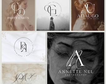 Pode incluir: Uma coleção de seis designs de logotipo diferentes com letras estilizadas em preto e branco. Os logotipos incluem o texto "Party Carts", "The Glamoureese Life", "Adaugo Daughter of an Eagle", "Rewired Resilience Co", "Annette Nel Photography" e "Ink It Cosmetic Tattooing".