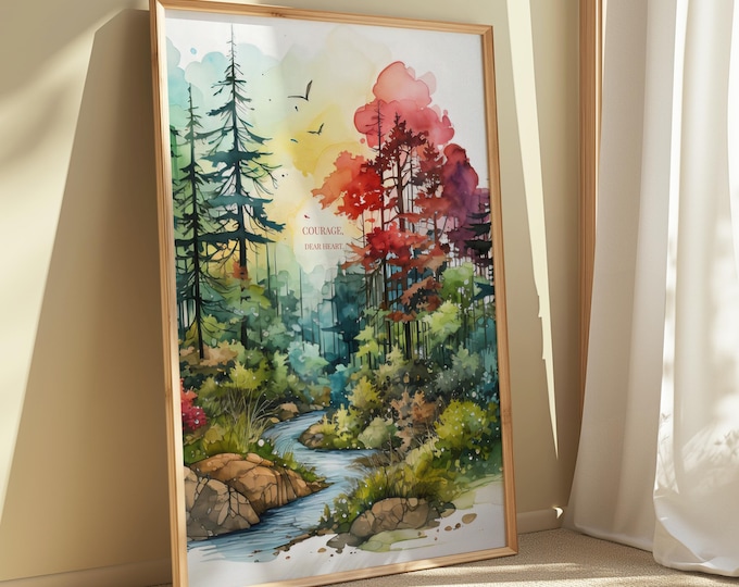 Narnia Courage Dear Heart Rainbow Print | Canvas, Framed, Unframed | Book Art | Gift for Reader | Literary Wall Art