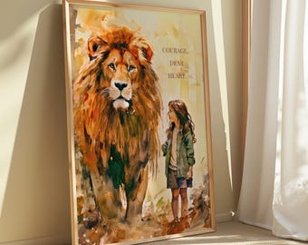 Leone ispirato a Narnia, download immediato: Coraggio, caro cuore, decorazione murale letteraria