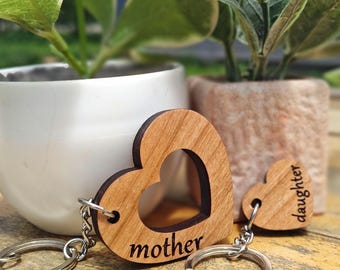 Mother Daughter Heart Keychain | Reclaimed Wood Keepsake | Matching Mom & Daughter Gift | Eco-Friendly Handmade Key Chain Set