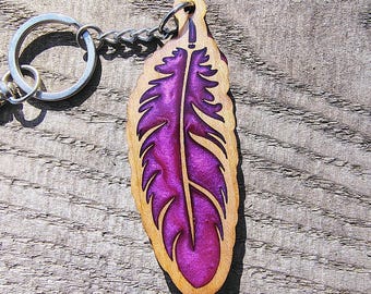 Reclaimed Wood Feather Keychain – Handmade Resin Keyring – Rustic Boho Gift for Nature Lovers – Eco-Friendly Accessory for Him or Her