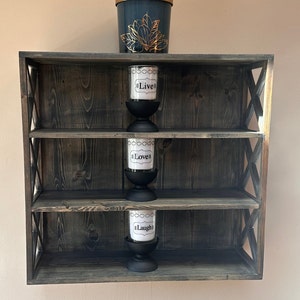 Handmade Rustic Three Tier X Pattern Shelf Customizable Stain