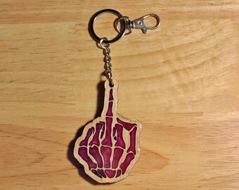 Unique Edgy Middle Finger Hand Keychain – Sustainable Bone & Wood Design