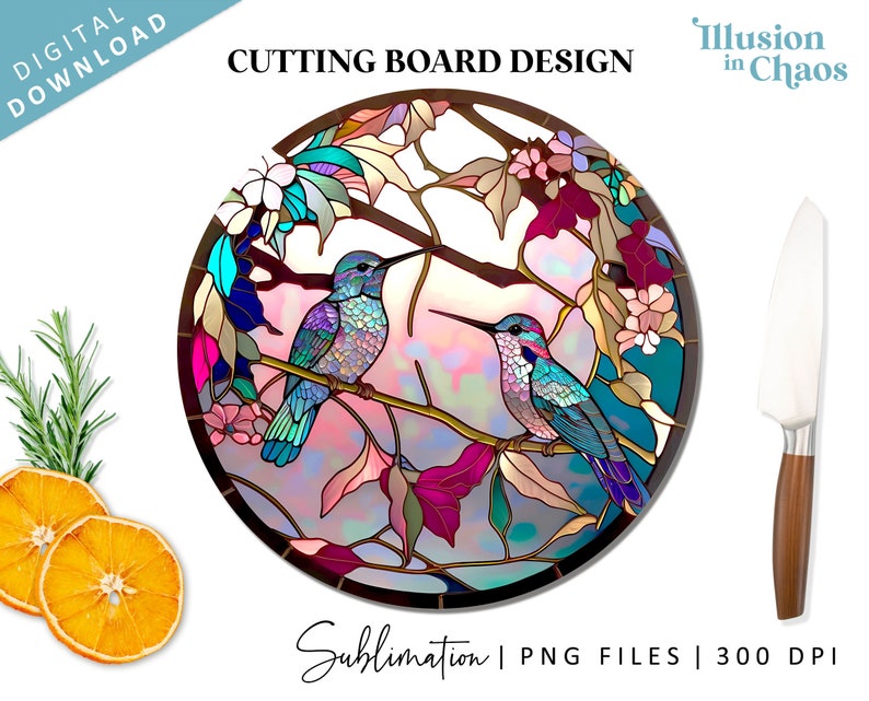 Hummingbirds Stained Glass Sublimation File, Cutting Board Design