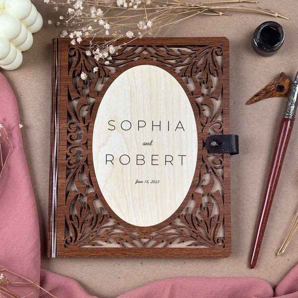Minimalist Wedding Guest Book, Wooden Guest Book, Personalized Rustic Guest Book, Wedding Guest Book Sign, Engraved Unique Gift Ideas