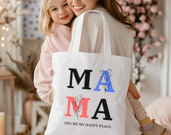 Mama Tote Bag, Mother's Day Gift, Baby Shower Gift, Pregnancy Gift, Retro Mama Tote, Canvas Tote bag for Mom, Gift for New Mom
