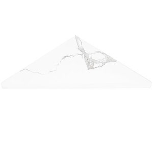 May include: White triangular shelf with a marble-like pattern. The shelf is made of a durable material and is perfect for adding extra storage space to any room.