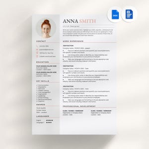 Resume Template with Photo, Professional Resume Template for Word & Google Docs, Clean CV Template with Picture, Resume and Cover Letter