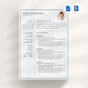 Resume template Word, CV template, professional resume, modern resume, executive resume, simple resume, resume with photo, ats resume