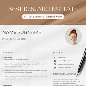 Google Docs Resume Template for Word, Best Professional Resume Template with Cover Letter, Executive Resume CV Template Google Docs