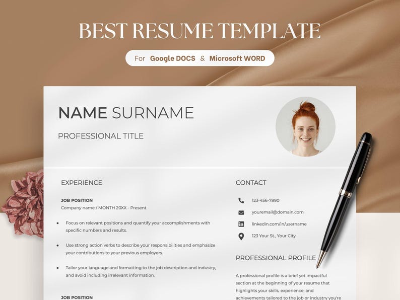 Google Docs Resume Template for Word, Best Professional Resume Template ...