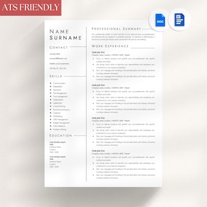 ATS Resume Template Google Docs, Word Resume, ATS Resume Format, Professional Resume Template, Executive Resume, Ats friendly CV