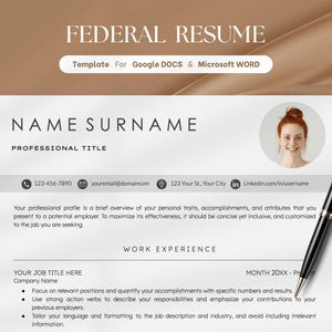 Plantilla de currículum federal en Word, plantilla de currículum en Google Docs, currículum para trabajos federales que cumple con los estándares gubernamentales