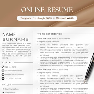 Google Docs Resume, CV Template Modern, CV Photo, CV Template Professional, Resume Template Word Online Resume Template,