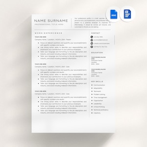 Modern Resume Template with Cover Letter, Simple One Page CV, Modern Executive Resume Template for Word, Business Resume Template