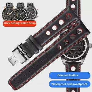 Tissot PRS516 Svart läderarmband Endast röda sömmar 20 mm Leverans samma dag Storbritanniens lager