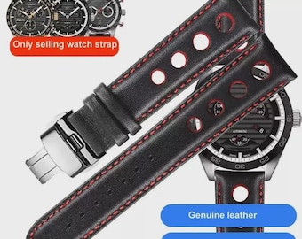Tissot PRS516 Schwarz Lederband Nur Red Stitch 20 mm Versand am selben Tag UK Lager