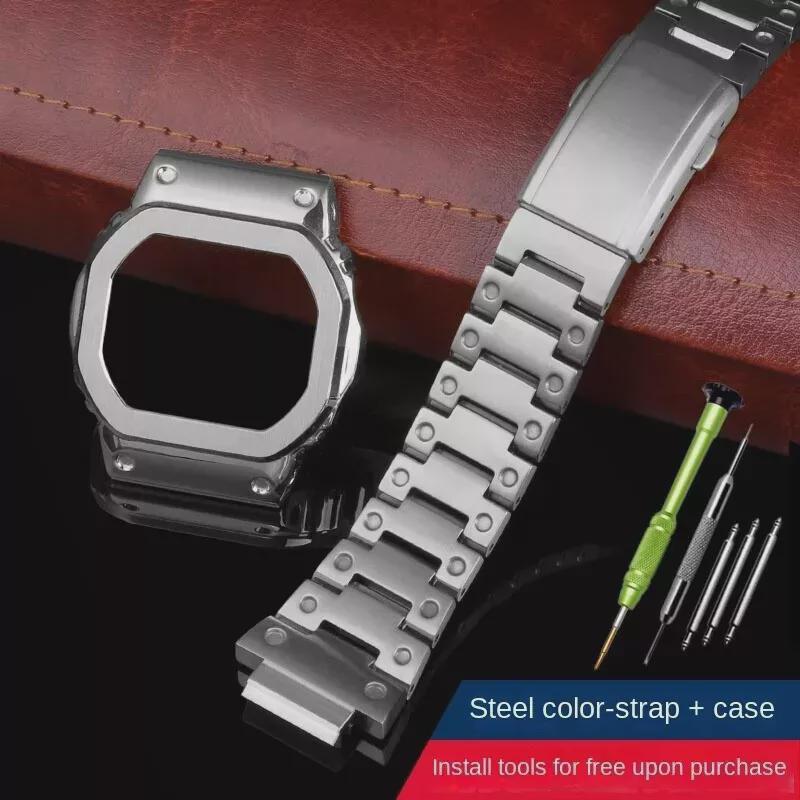 Casio DW5610 Men's Silver Watch Set, Full Metal Case + Bracelet