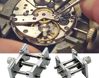 2 soportes para movimiento de reloj, base fija, abrazadera para caja de reloj 2 en 1