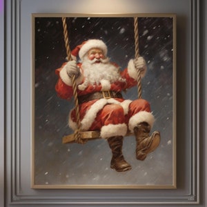 Swinging Santa Christmas Decor Christmas Wall Art Printable Vintage Christmas Decoration Winter Wall Wallart Christmas Xmas Printable