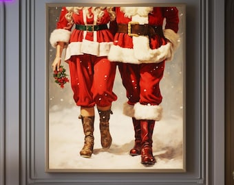 Retro Mr & Mrs Santa Christmas Artful Christmas Decor Holiday Printable Xmas Wall Art Seasonal Wall Art Xmas Decor-print Santa Printable Art