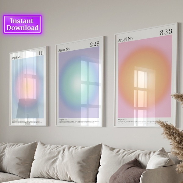 Positive Aura Posters Set Of 3 spiritual gradient aura poster print trendy wall art positive energy colourful aura poster DIGITAL DOWNLOAD