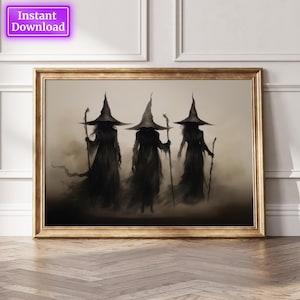 Decorazione da parete di Halloween con decorazioni da strega, stampabile, decorazione da parete rustica per Halloween, decorazione da parete vintage con strega, decorazione da parete vintage con strega
