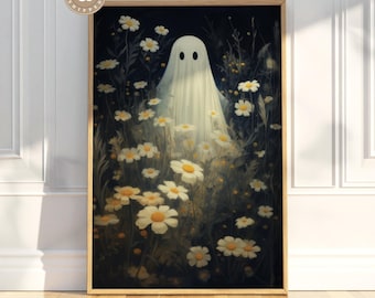 Floral Ghost Physical Print Dark Romantic Ghost Floral Ghost Download Print Ghost Spooky Decor Wall Art Halloween Ghost Art Vintage Ghost