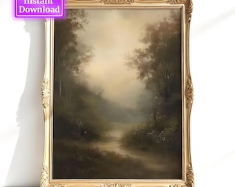 Vintage Landscape Art Print Moody Painting Wall Art Large Digital Download Landscape Painting Tree Painting Vibrant Tones Maximalist Decor